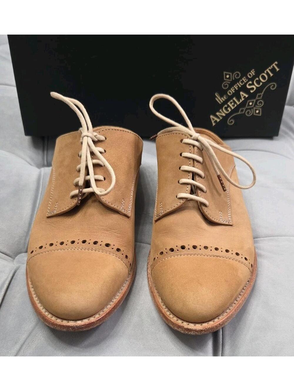 The Office Of Angela Scott Mr Evans Brown Suede Wingtip Mule Womens Shoes 37 7 - Picture 3 of 16